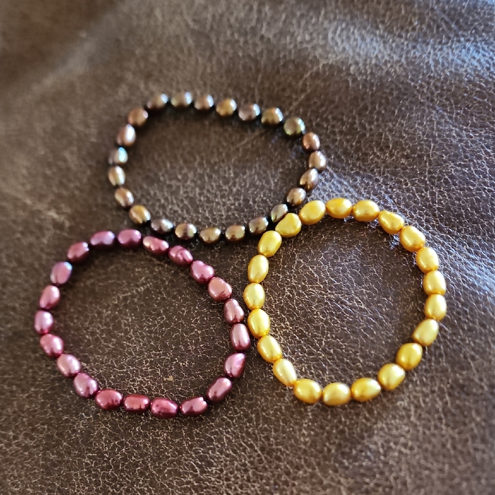 Set of Three Beaded Bracelets - Brown, Maroon ,Gold